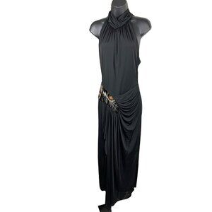Casadei vintage cocktail dress  from 1982 black / silver gold trim beautiful dre
